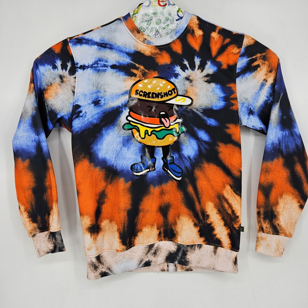 Screenshot Sweatshirt Mens Medium Tie Dye Burger‎ Vintage Pullover Colorful